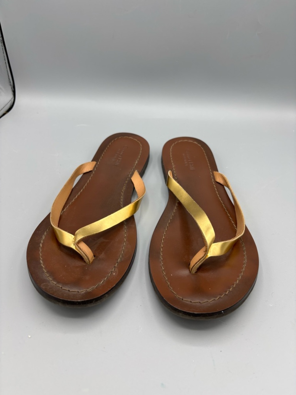 Garnet Hill gold leather thong sandals